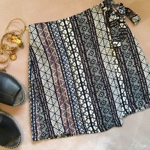 Navy Tribal Wrap Mini Skirt